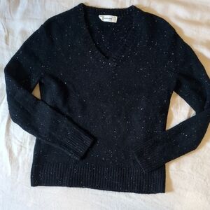 Everlane V-neck Sweater S Wool Cotton Mix Black Speckle